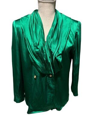 Vintage Richard Warren 100% Silk Blouse Emerald Green Quiet Luxury Sz 6